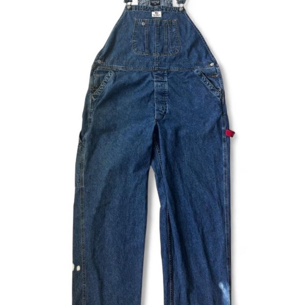 Vintage Polo Jeans Co Ralph Lauren Mens Blue Denim Overalls Distressed Bib L